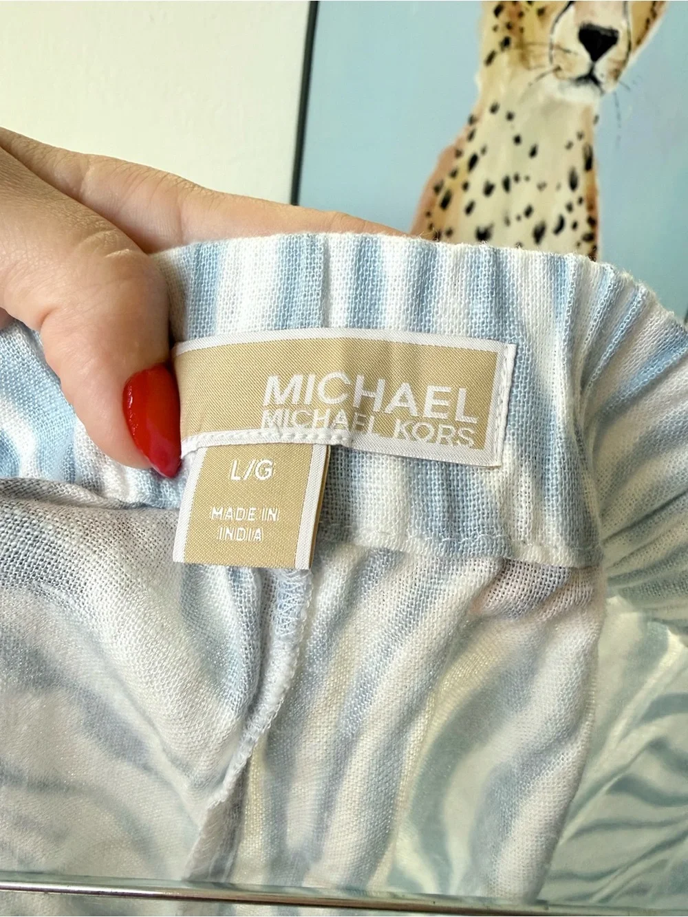 MICHAEL KORS NWT Linen Blend Pull On Shorts M Blue White Coastal Cruise